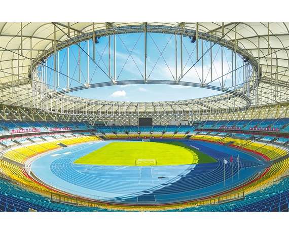 海南三亚国际体育产业园体育场蓝色塑胶跑道